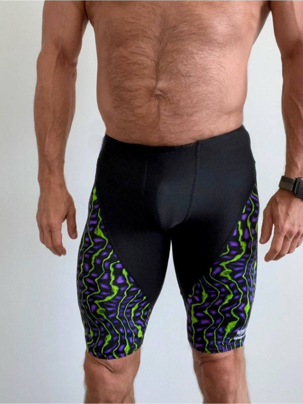 Men's Black Swim Jammer by Speedo with Purple & Green Accent, Size 32 medium